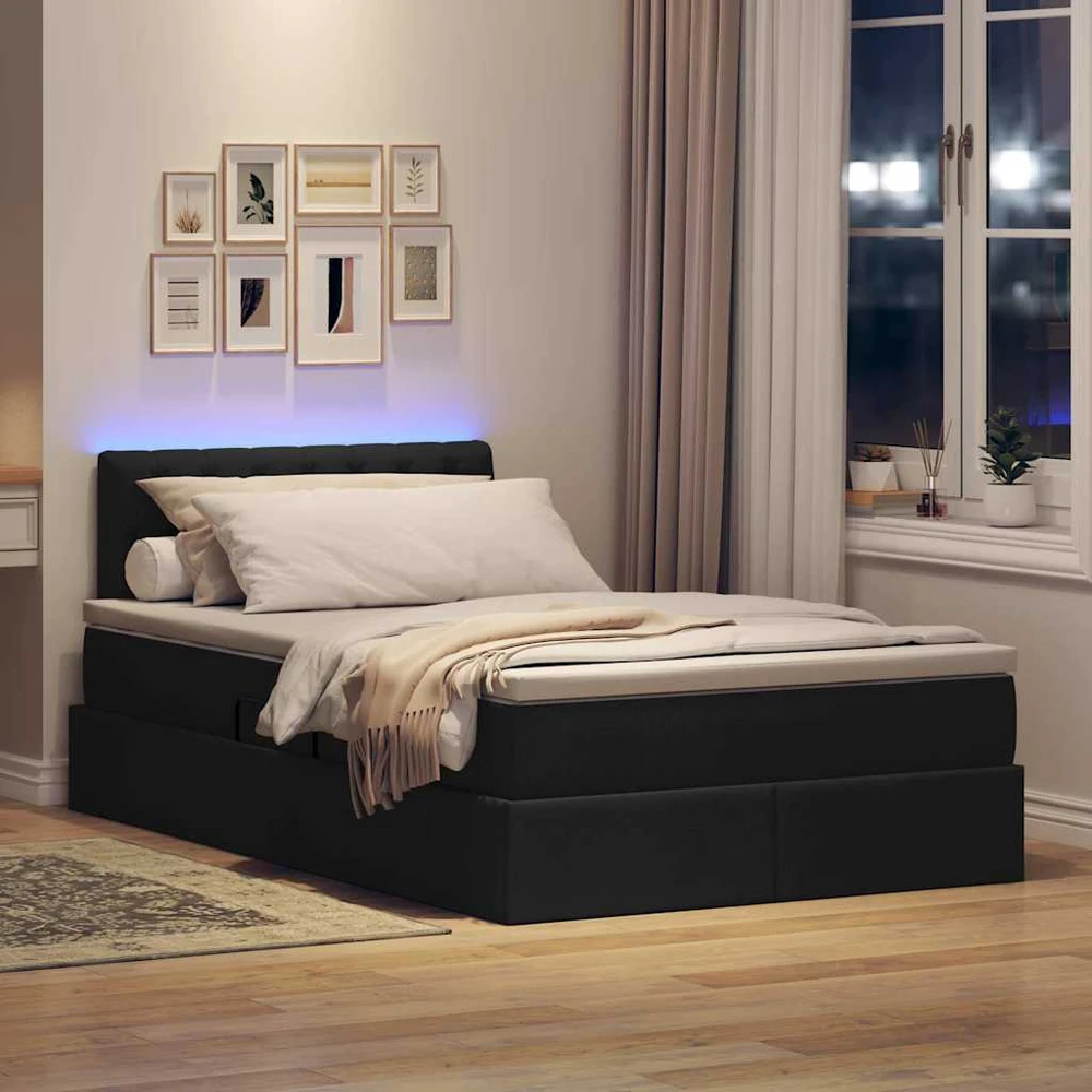 LED saugojimo lova su čiužiniu Juoda 120 x 200 cm Audinys