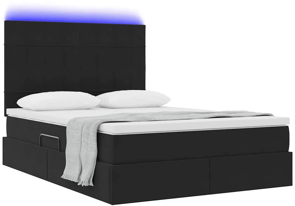 LED saugojimo lova su čiužiniu Juoda 140 x 190 cm Aksomas