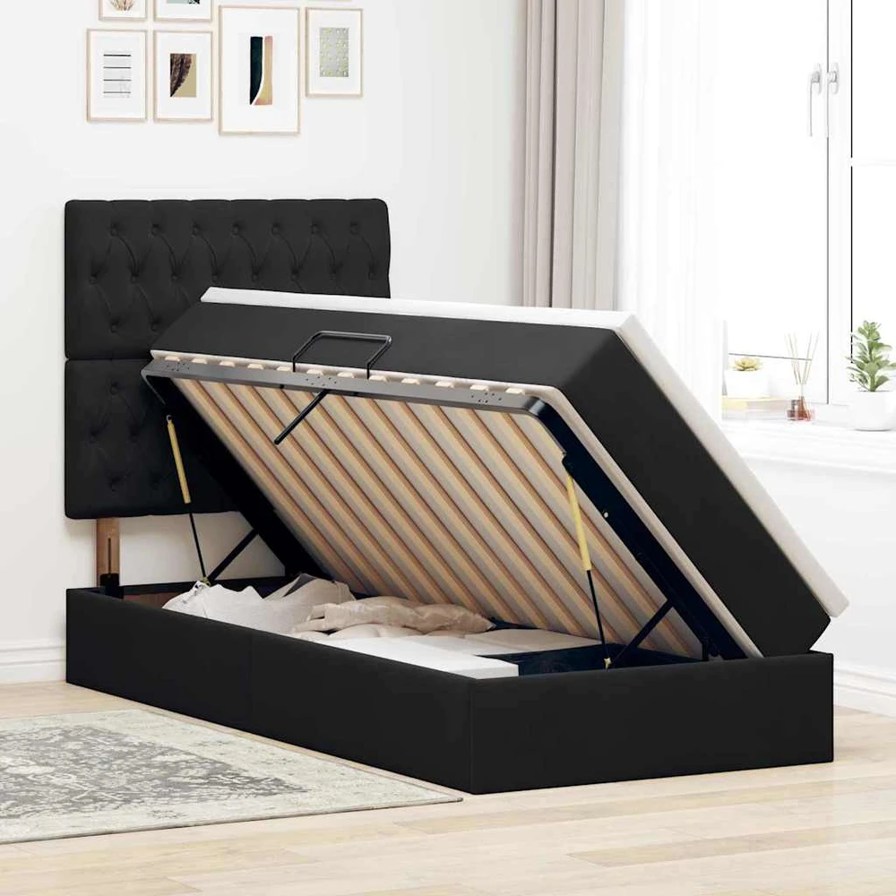 LED saugojimo lova su čiužiniu Juoda 90 x 190 cm Aksomas