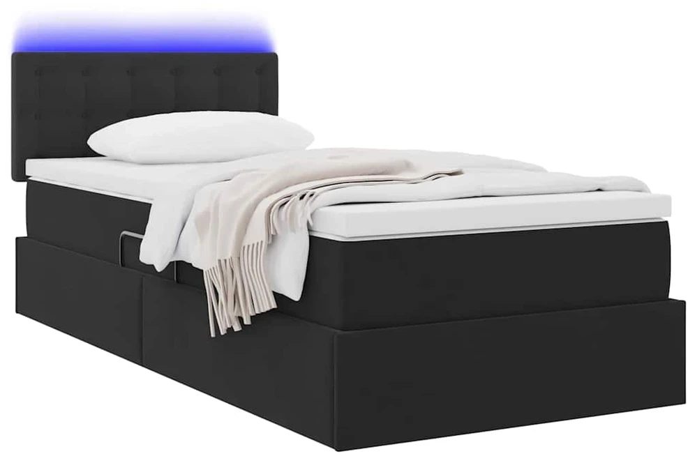 LED saugojimo lova su čiužiniu Juoda 90 x 200 cm Aksomas