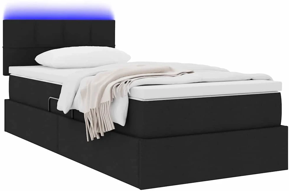 LED saugojimo lova su čiužiniu Juoda 100 x 200 cm Audinys