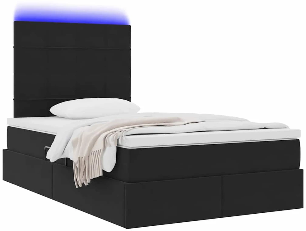LED saugojimo lova su čiužiniu Juoda 120 x 200 cm Aksomas