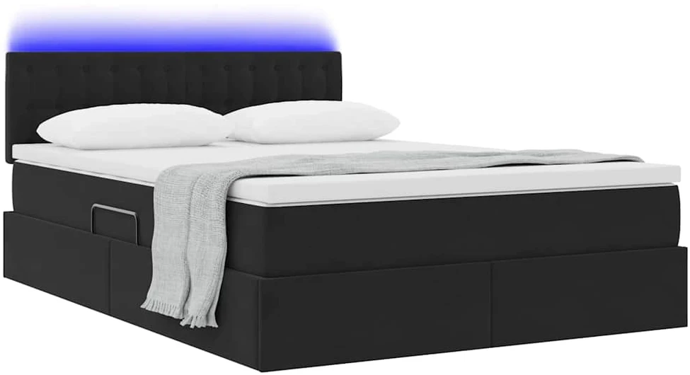 LED saugojimo lova su čiužiniu Juoda 140 x 200 cm Aksomas