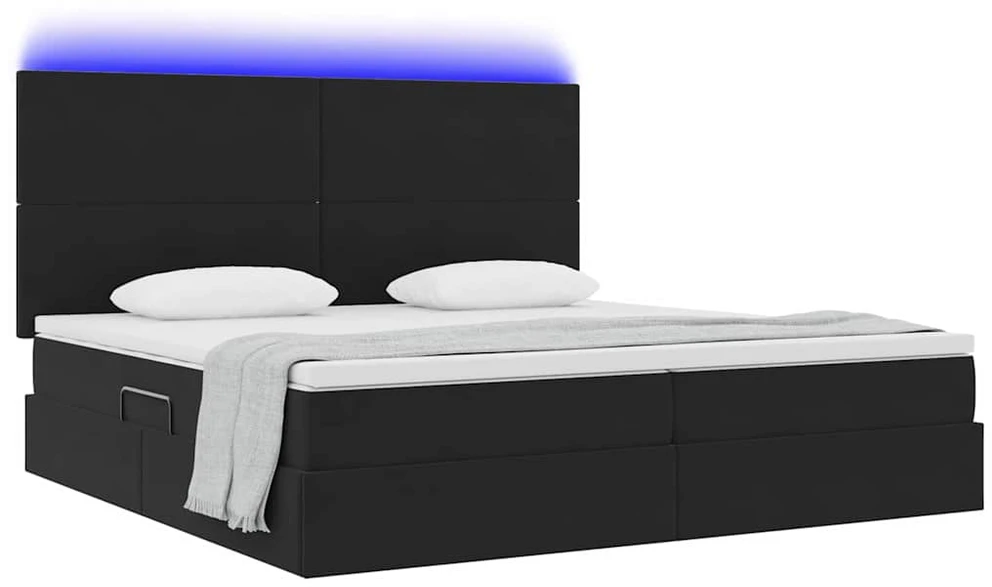 LED saugojimo lova su čiužiniu Juoda 200 x 200 cm Aksomas