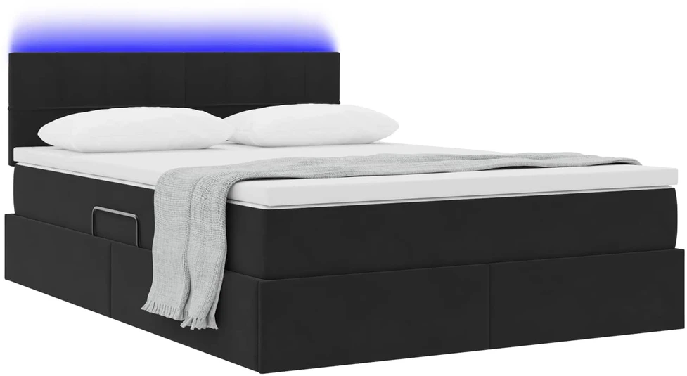 LED saugojimo lova su čiužiniu Juoda 140 x 200 cm Aksomas
