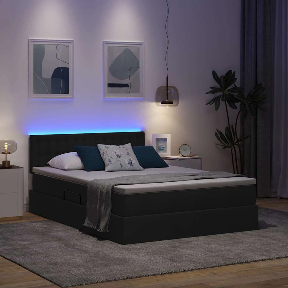 LED saugojimo lova su čiužiniu Juoda 140 x 190 cm Audinys