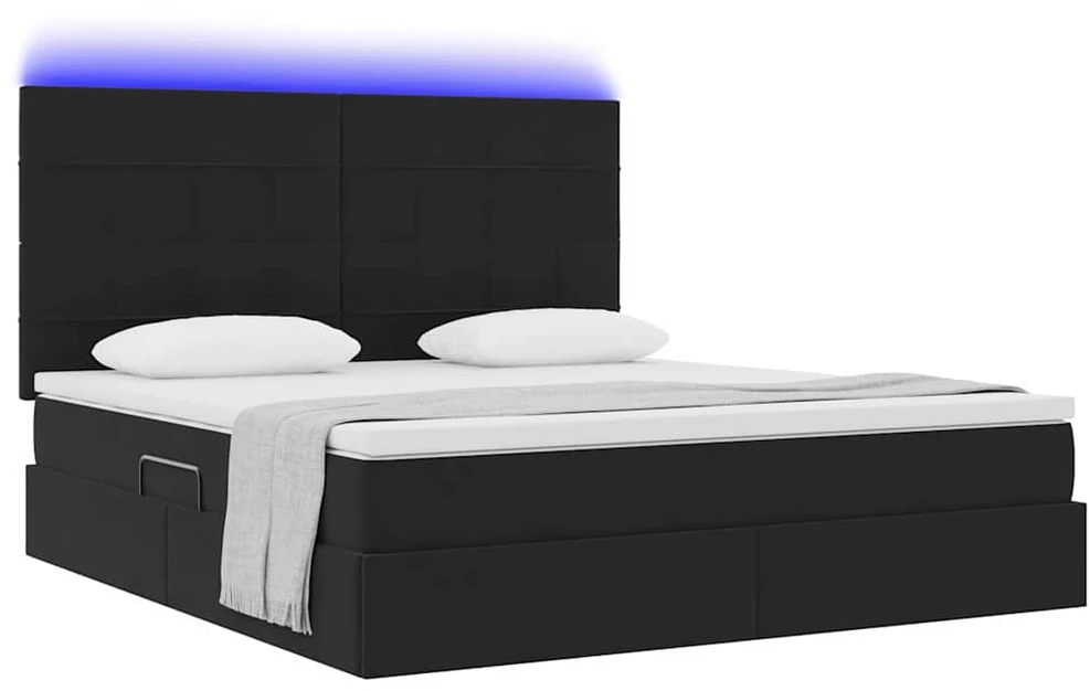 LED saugojimo lova su čiužiniu Juoda 160 x 200 cm Aksomas