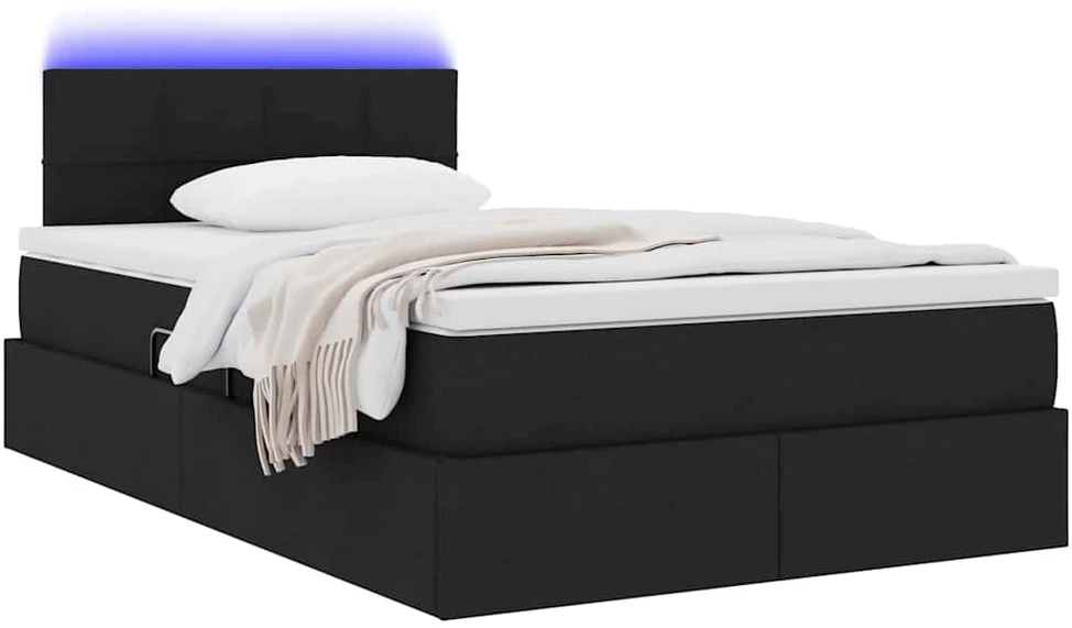 LED saugojimo lova su čiužiniu Juoda 120 x 200 cm Audinys