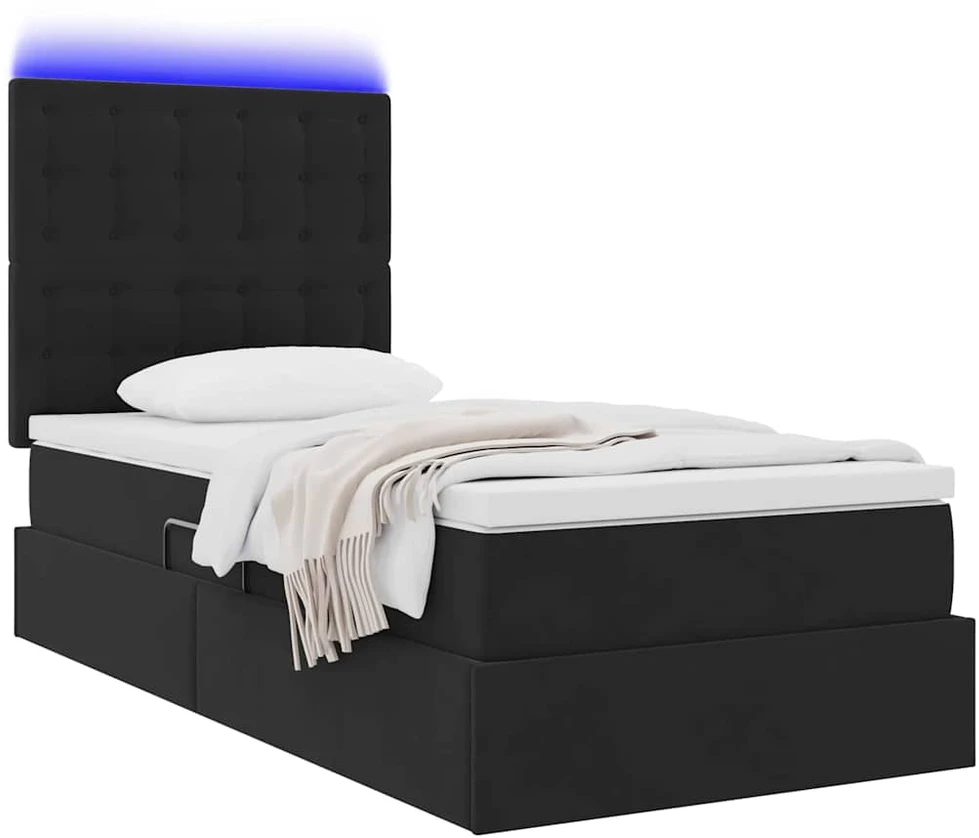 LED saugojimo lova su čiužiniu Juoda 90 x 190 cm Aksomas