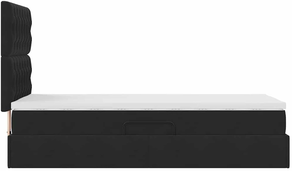 LED saugojimo lova su čiužiniu Juoda 100 x 200 cm Aksomas