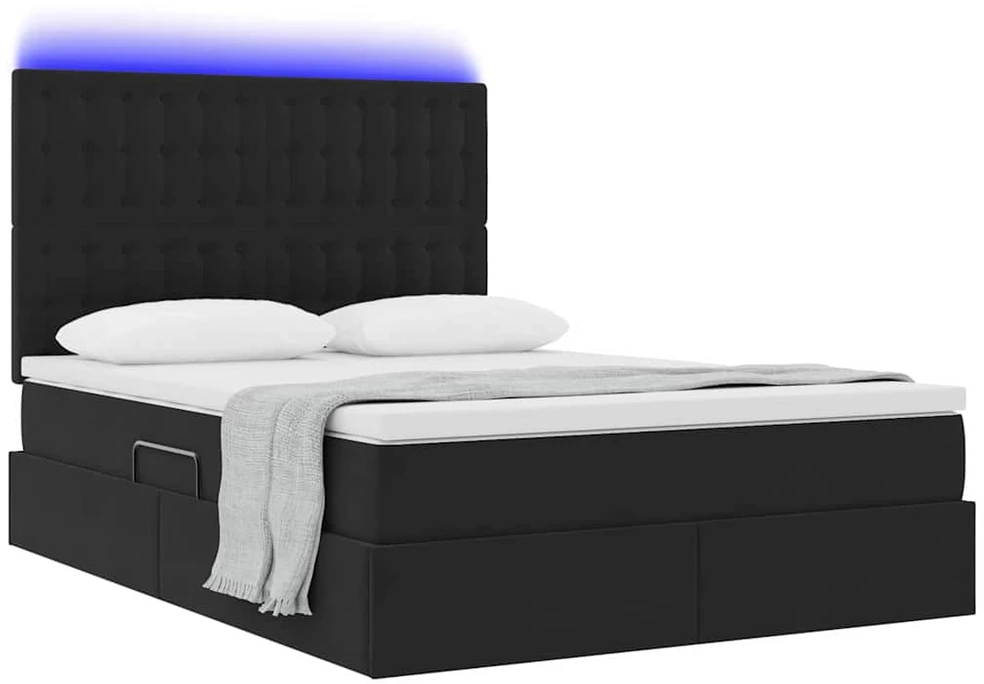 LED saugojimo lova su čiužiniu Juoda 140 x 200 cm Aksomas
