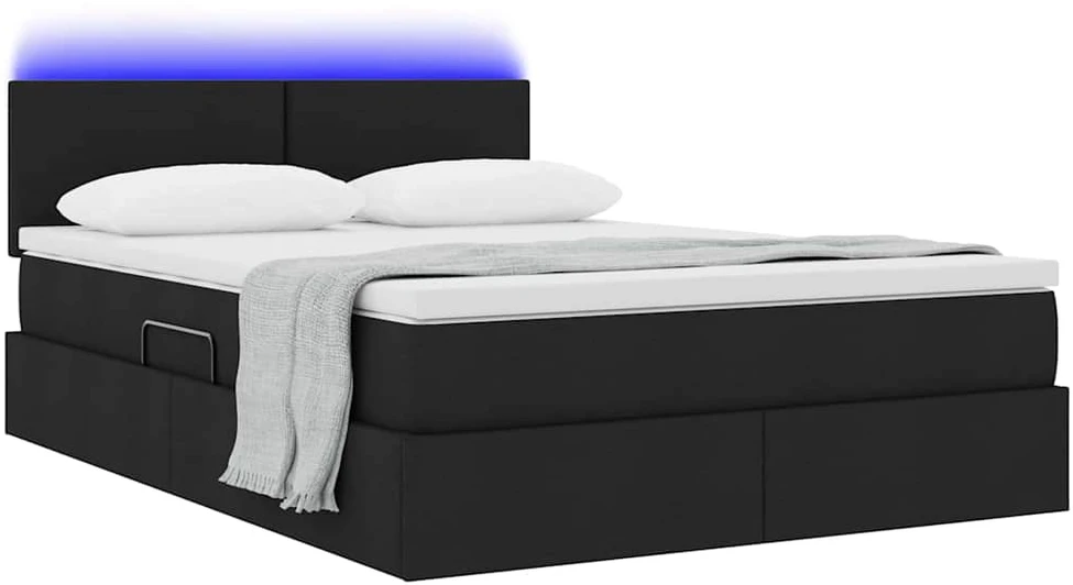 LED saugojimo lova su čiužiniu Juoda 140 x 190 cm Audinys