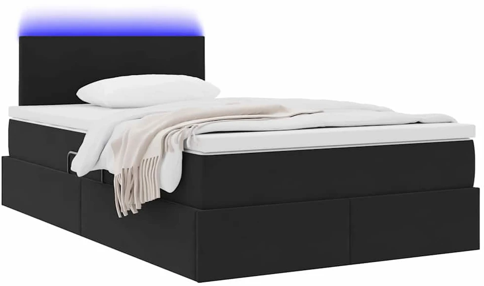 LED saugojimo lova su čiužiniu Juoda 120 x 200 cm Aksomas