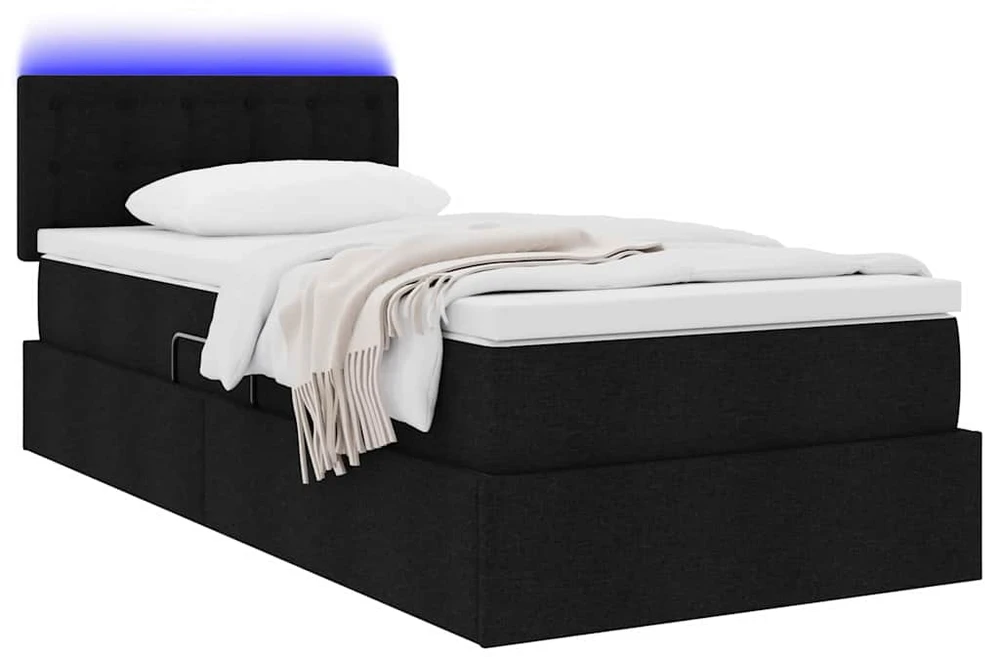 LED saugojimo lova su čiužiniu Juoda 100 x 200 cm Audinys