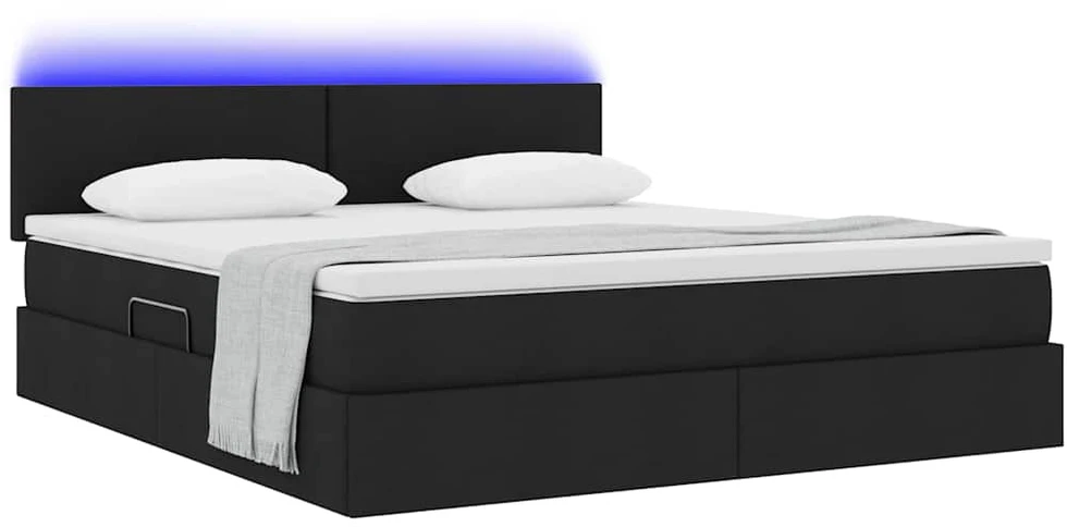 LED saugojimo lova su čiužiniu Juoda 180 x 200 cm Audinys