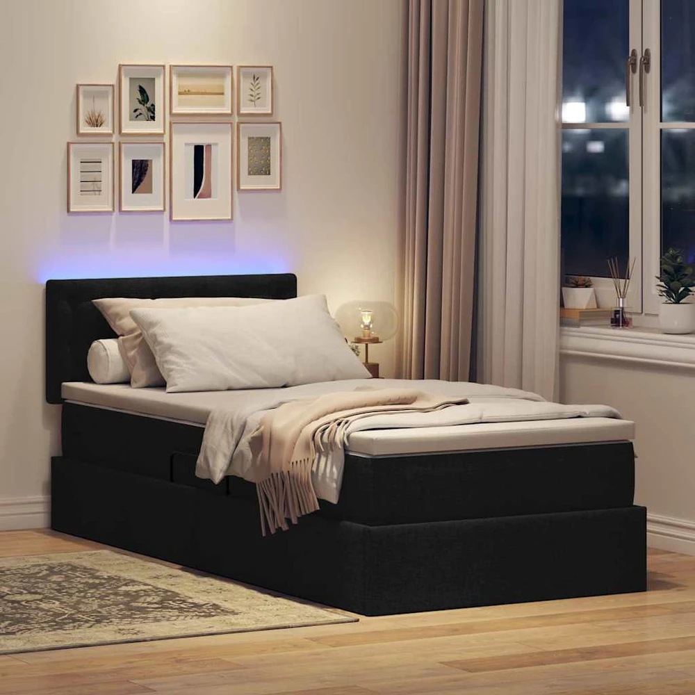 LED saugojimo lova su čiužiniu Juoda 90 x 200 cm Audinys