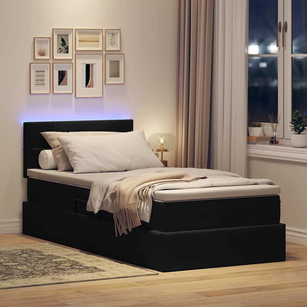 LED saugojimo lova su čiužiniu Juoda 90 x 200 cm Aksomas