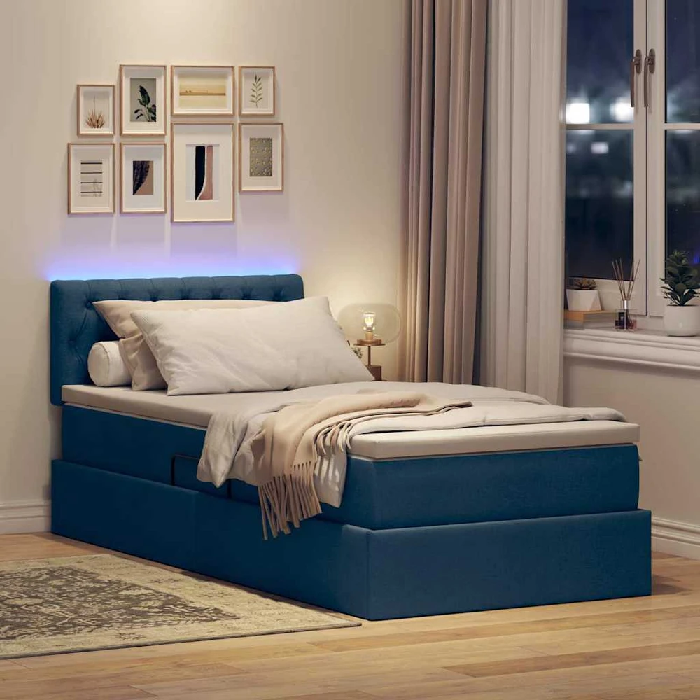 LED saugojimo lova su čiužiniu Mėlyna 90 x 200 cm Audinys