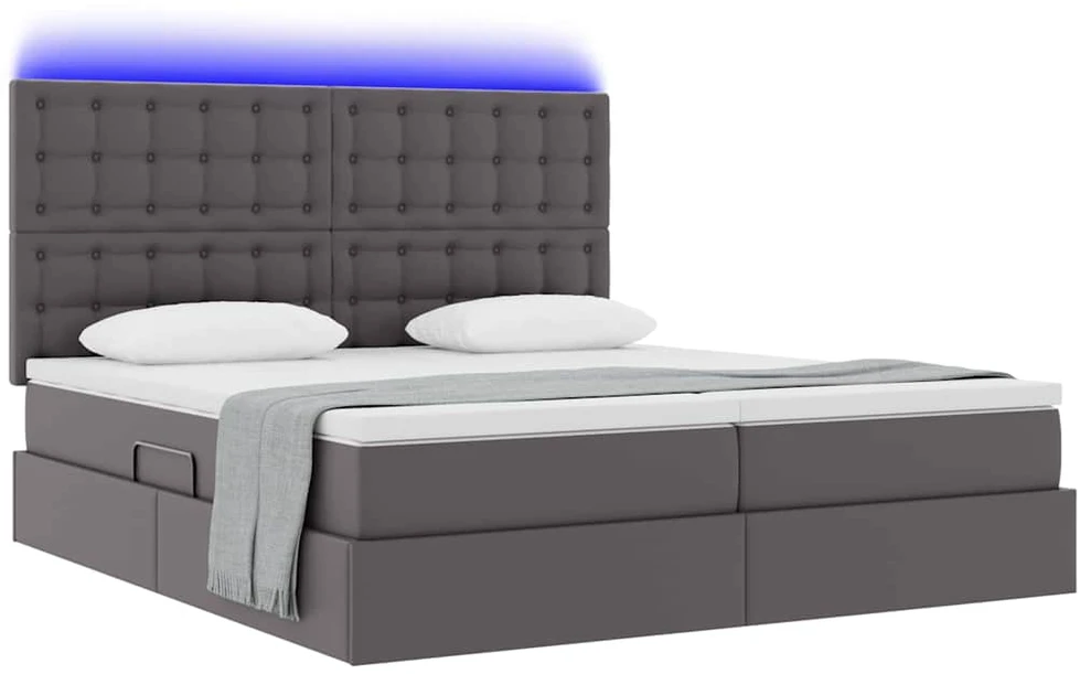 Lova su daiktų laikymo vieta ir LED Pilka 180 x 200 cm