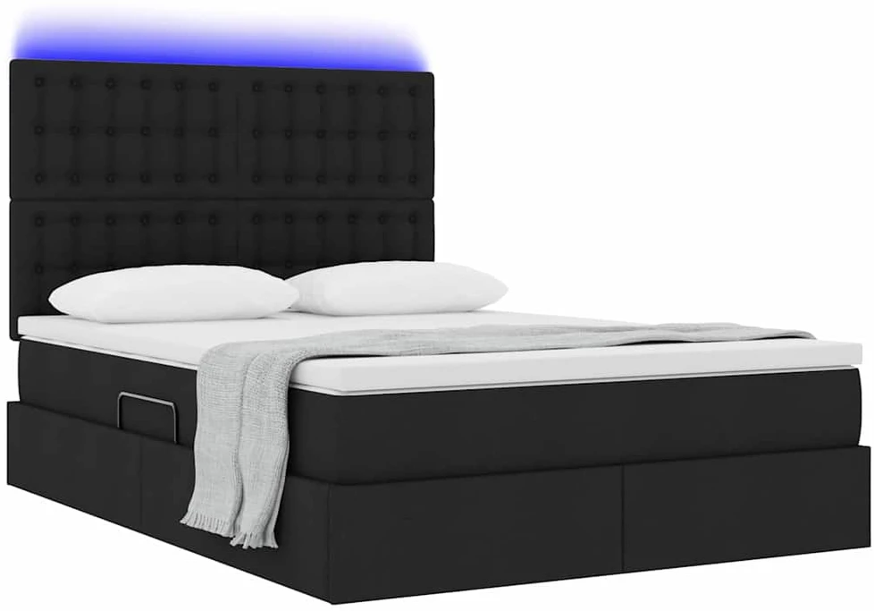 LED saugojimo lova su čiužiniu Juoda 140 x 200 cm Audinys