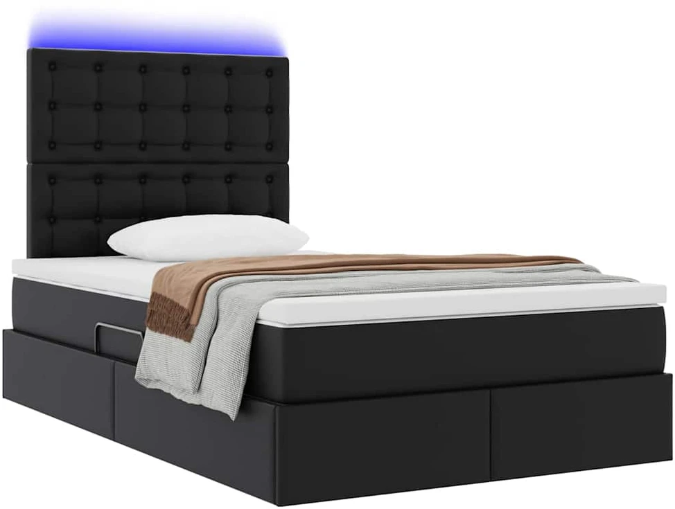 Lova su daiktų laikymo vieta ir LED Juoda 120 x 190 cm