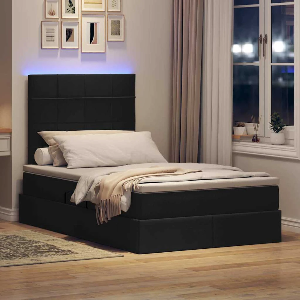 LED saugojimo lova su čiužiniu Juoda 120 x 200 cm Audinys