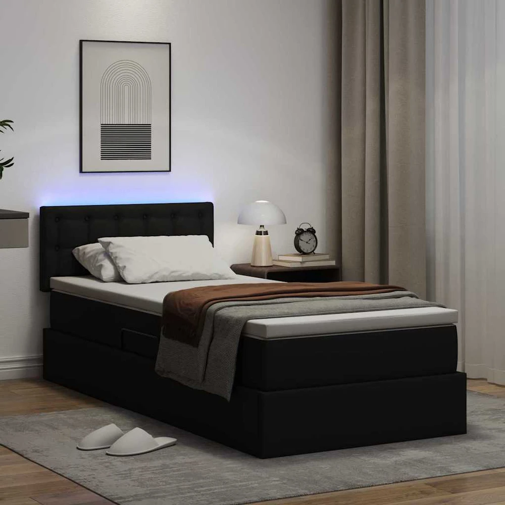 Lova su daiktų laikymo vieta ir LED Juoda 100 x 200 cm