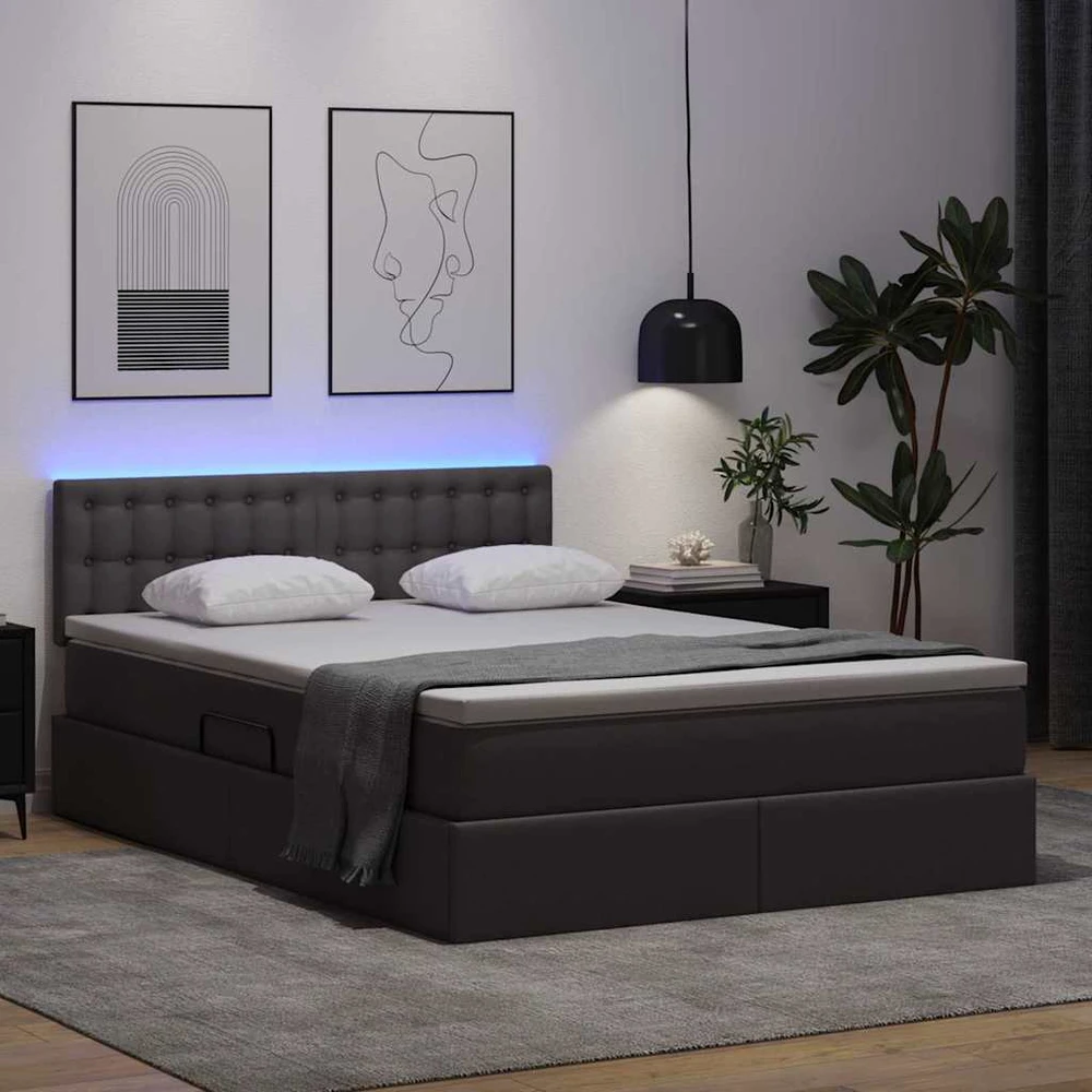 Lova su daiktų laikymo vieta ir LED su LED Pilka 140 x 190 cm
