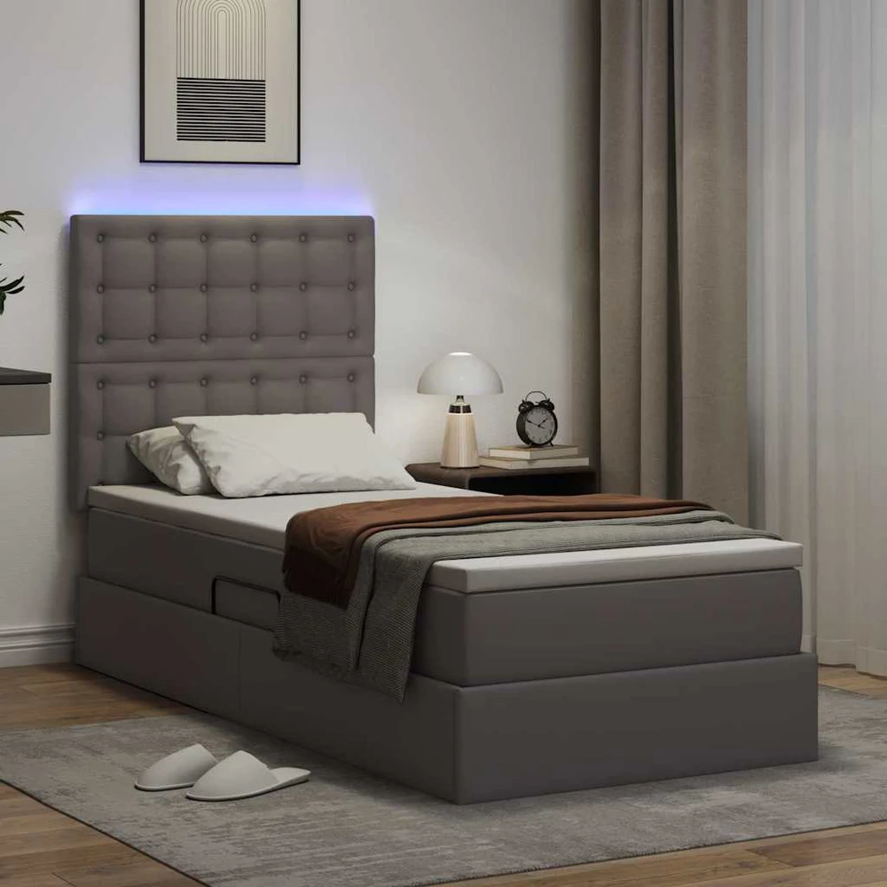 Lova su daiktų laikymo vieta ir LED Pilka 100 x 200 cm