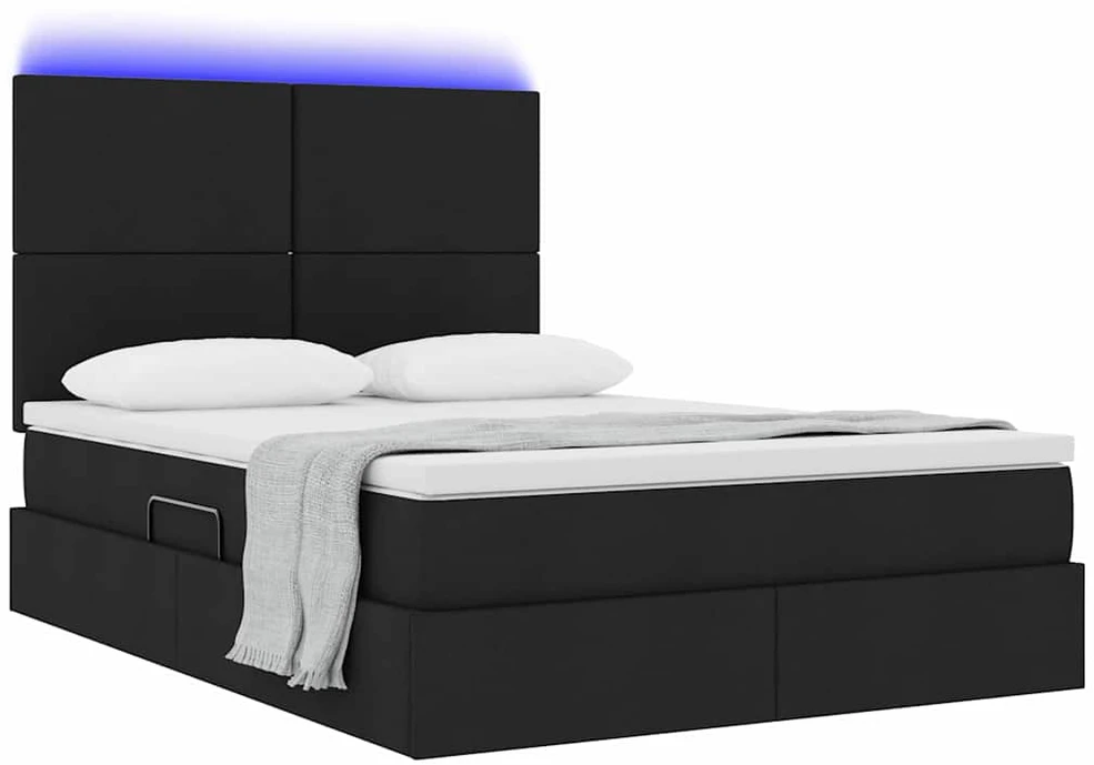 LED saugojimo lova su čiužiniu Juoda 140 x 200 cm Audinys