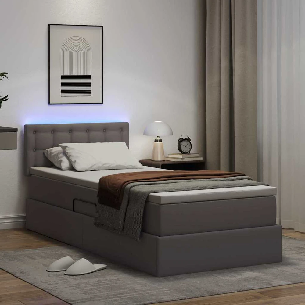 Lova su daiktų laikymo vieta ir LED Pilka 100 x 200 cm