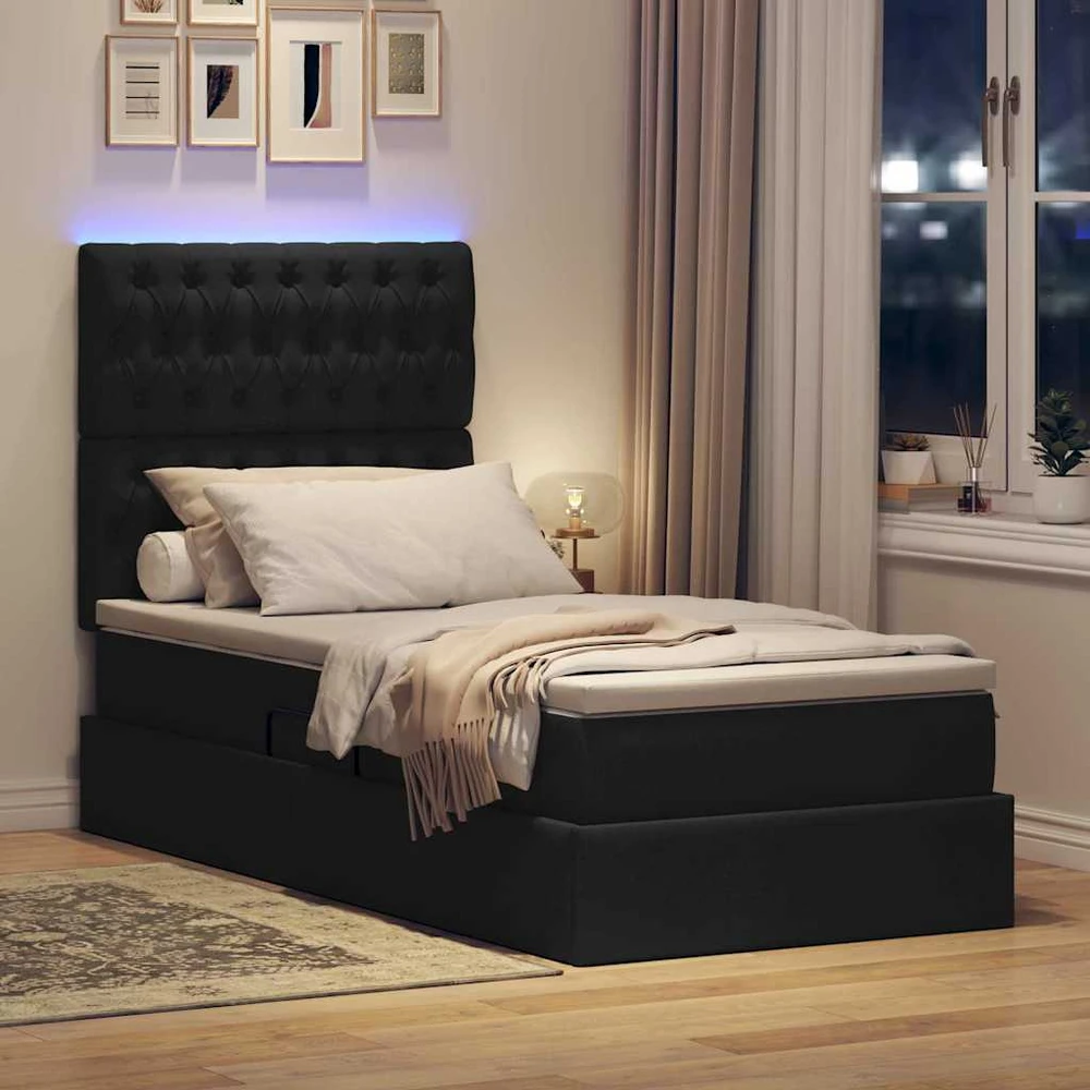 LED saugojimo lova su čiužiniu Juoda 100 x 200 cm Audinys