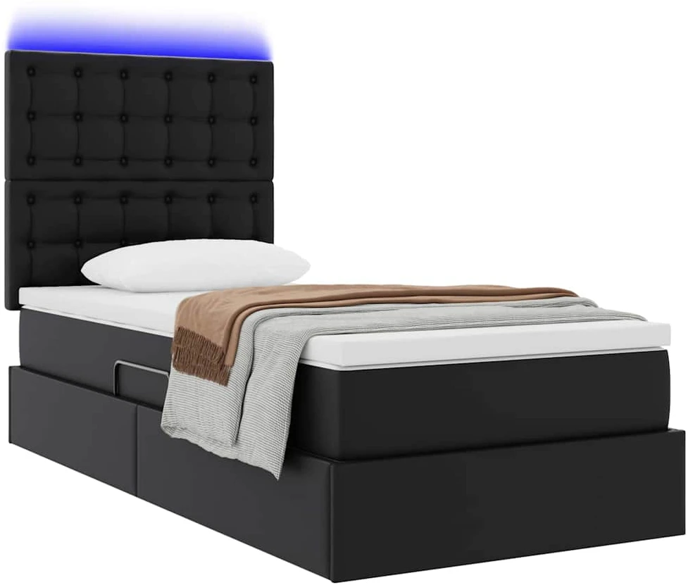 Lova su daiktų laikymo vieta ir LED Juoda 90 x 200 cm