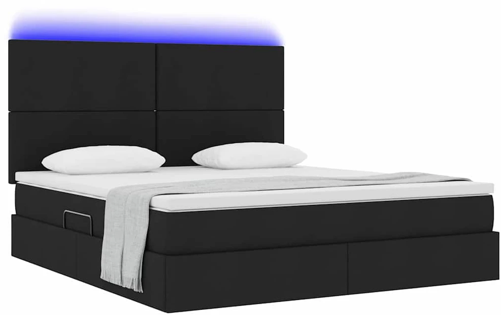 LED saugojimo lova su čiužiniu Juoda 160 x 200 cm Audinys