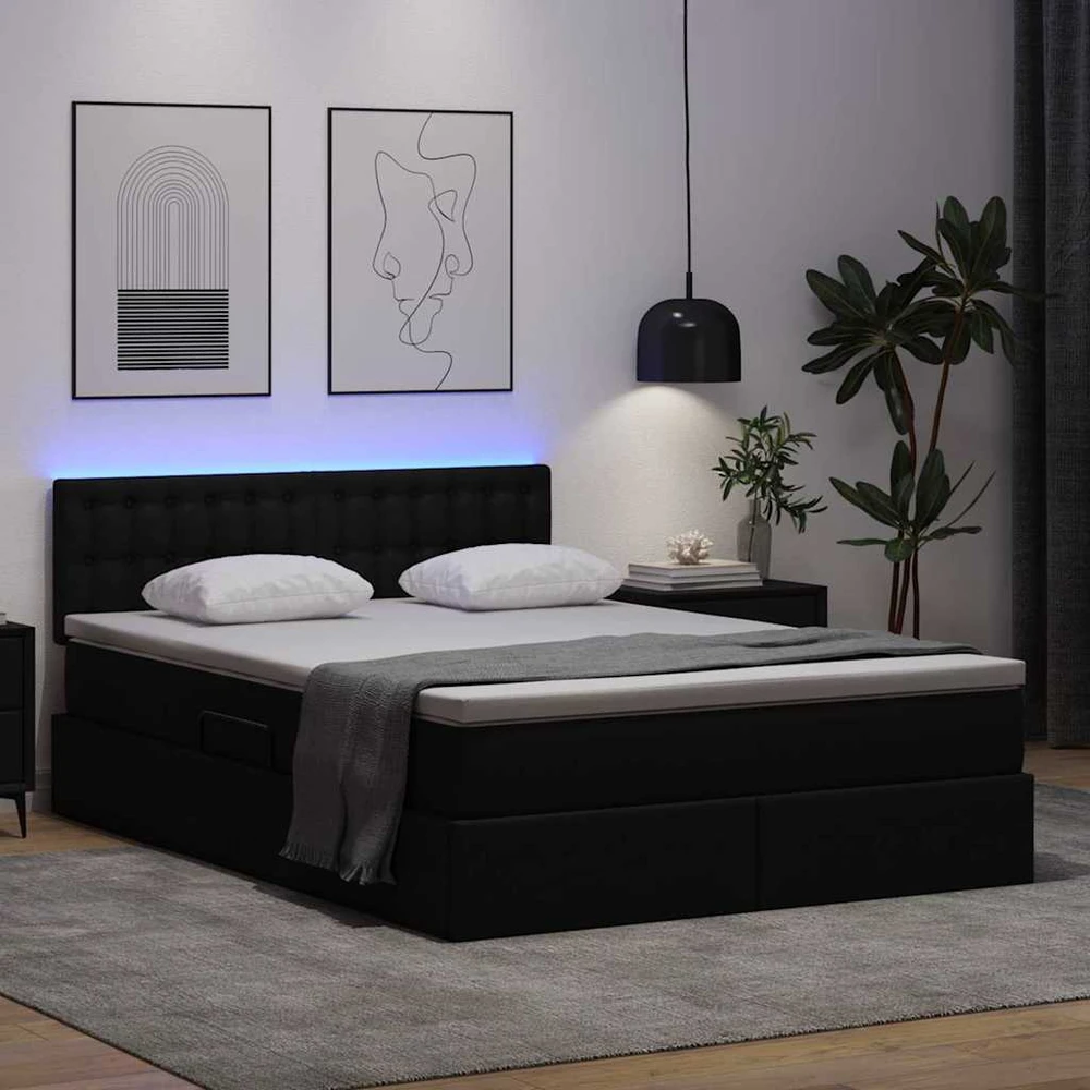 Lova su daiktų laikymo vieta ir LED su LED Juoda 140 x 190 cm