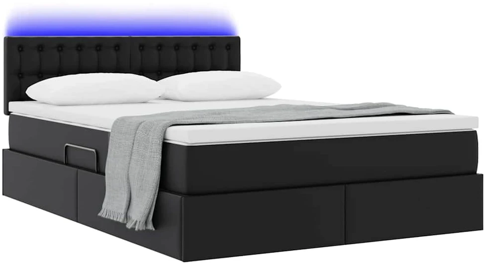 Lova su daiktų laikymo vieta ir LED su LED Juoda 140 x 200 cm