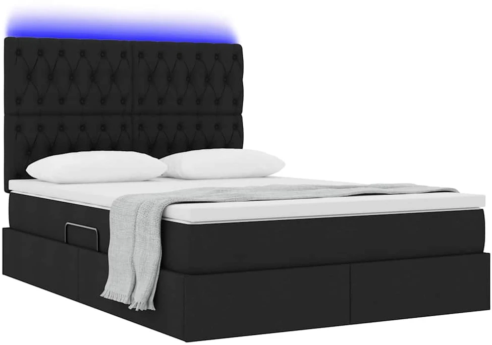 LED saugojimo lova su čiužiniu Juoda 140 x 200 cm Audinys