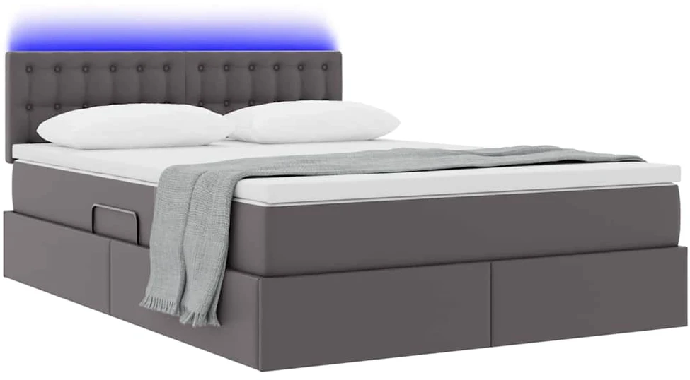 Lova su daiktų laikymo vieta ir LED su LED Pilka 140 x 190 cm