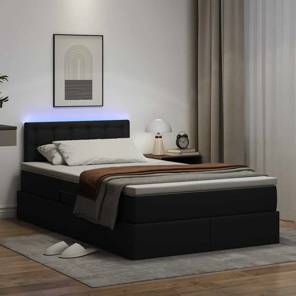 Lova su daiktų laikymo vieta ir LED Juoda 120 x 200 cm