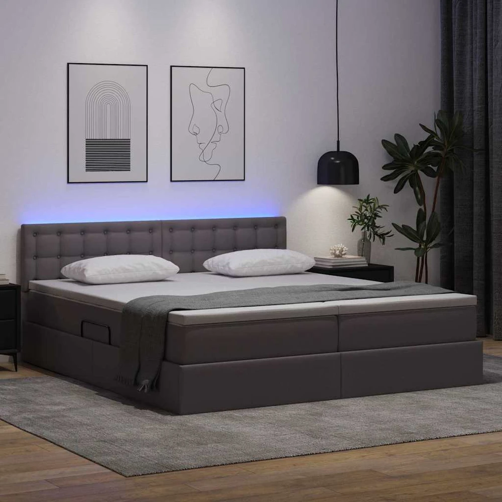 Lova su daiktų laikymo vieta ir LED Pilka 200 x 200 cm