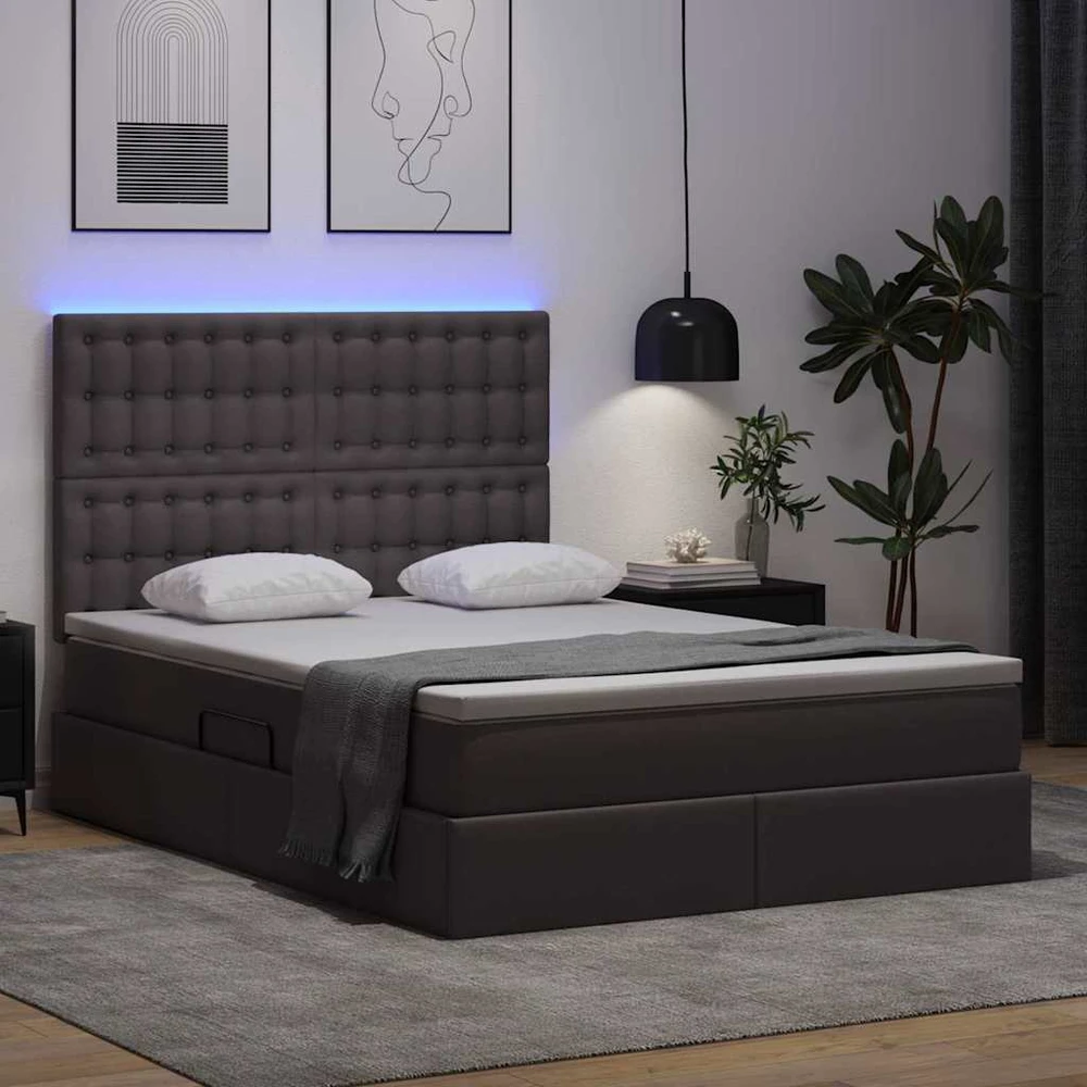 Lova su daiktų laikymo vieta ir LED Pilka 140 x 190 cm