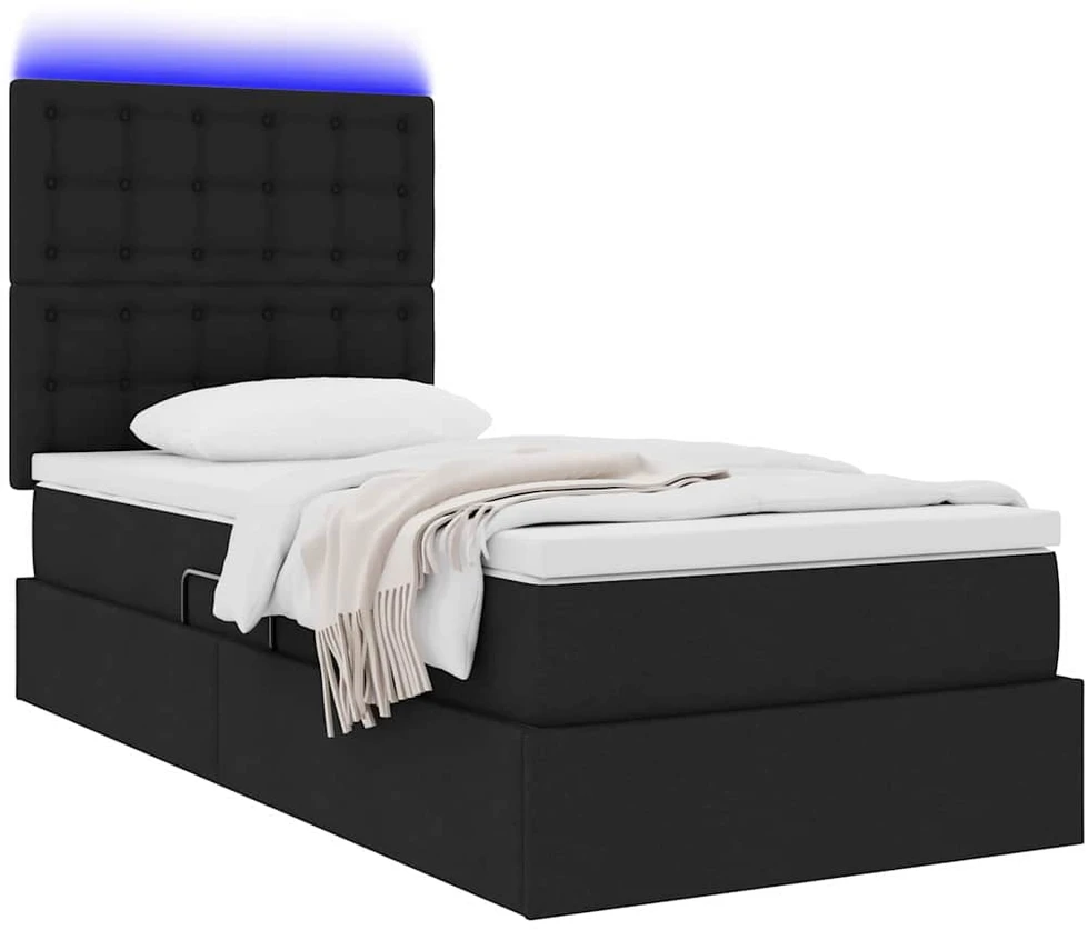 LED saugojimo lova su čiužiniu Juoda 90 x 200 cm Audinys