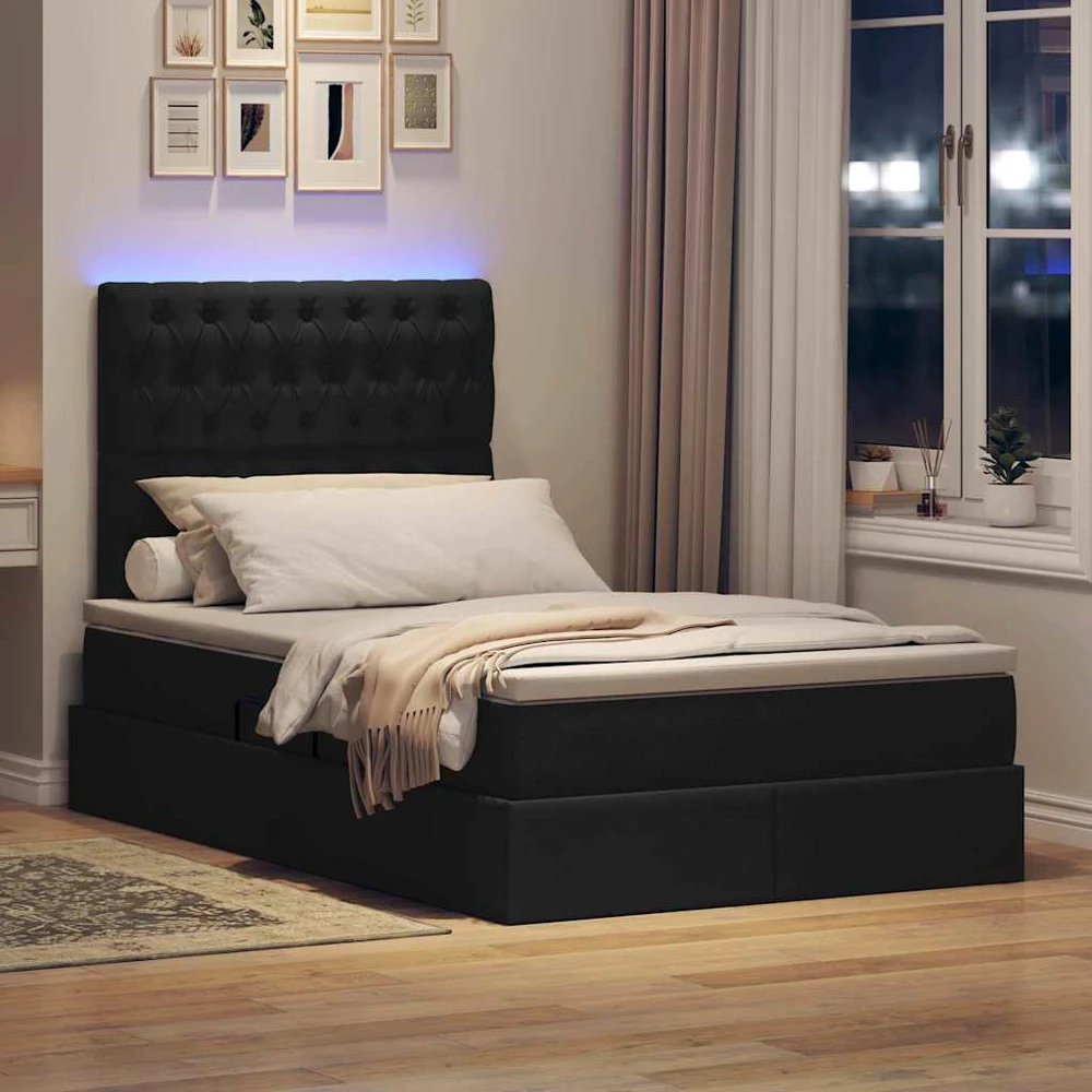 LED saugojimo lova su čiužiniu Juoda 120 x 200 cm Audinys