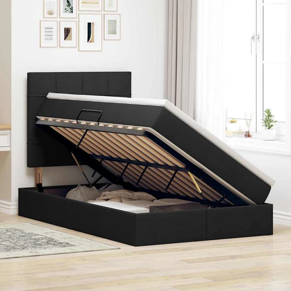 LED saugojimo lova su čiužiniu Juoda 120 x 200 cm Audinys