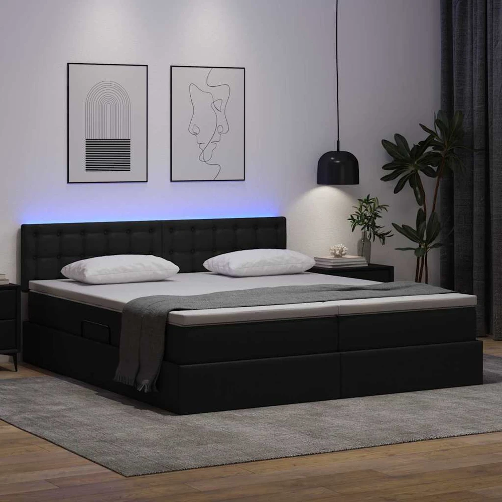Lova su daiktų laikymo vieta ir LED Juoda 200 x 200 cm