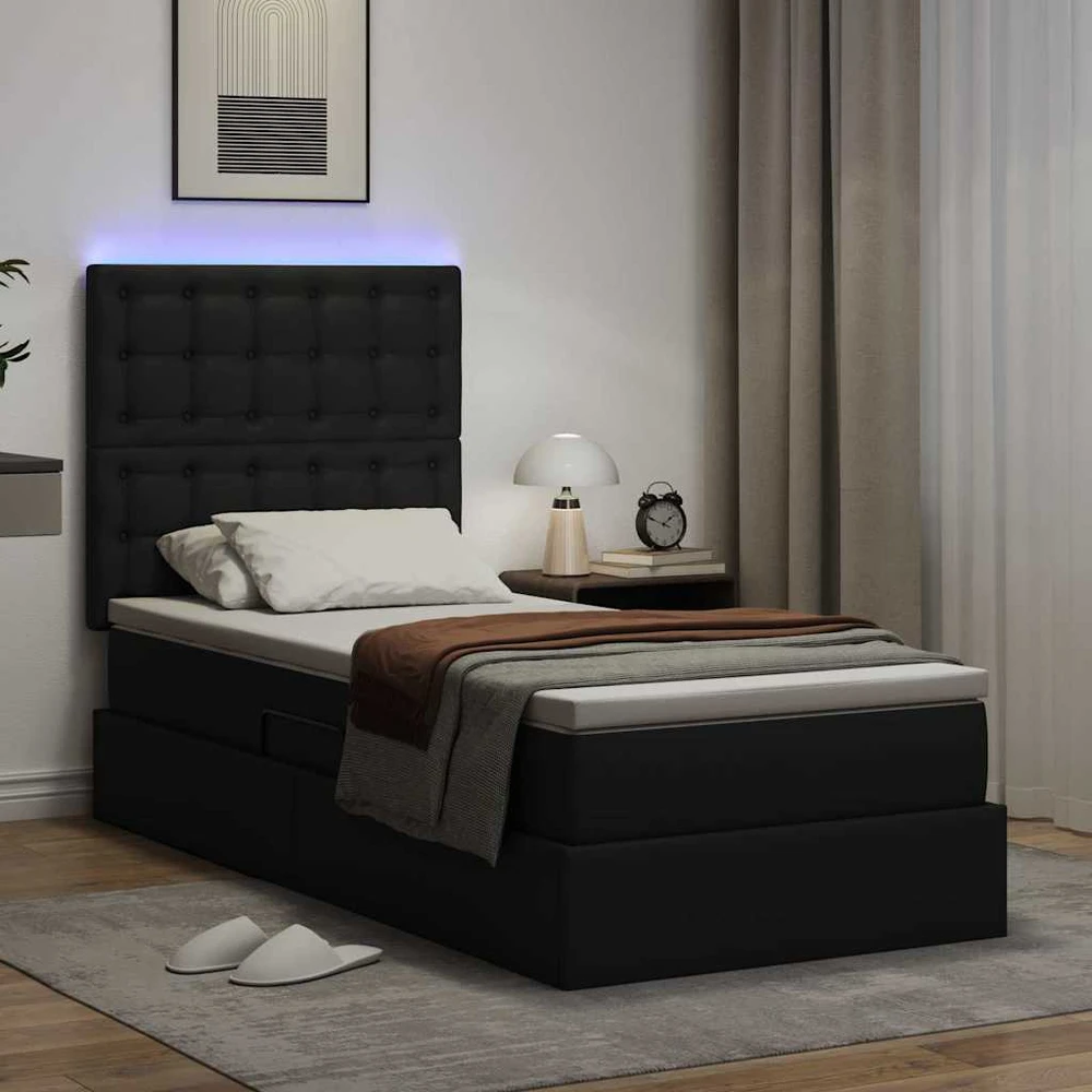 Lova su daiktų laikymo vieta ir LED Juoda 90 x 190 cm