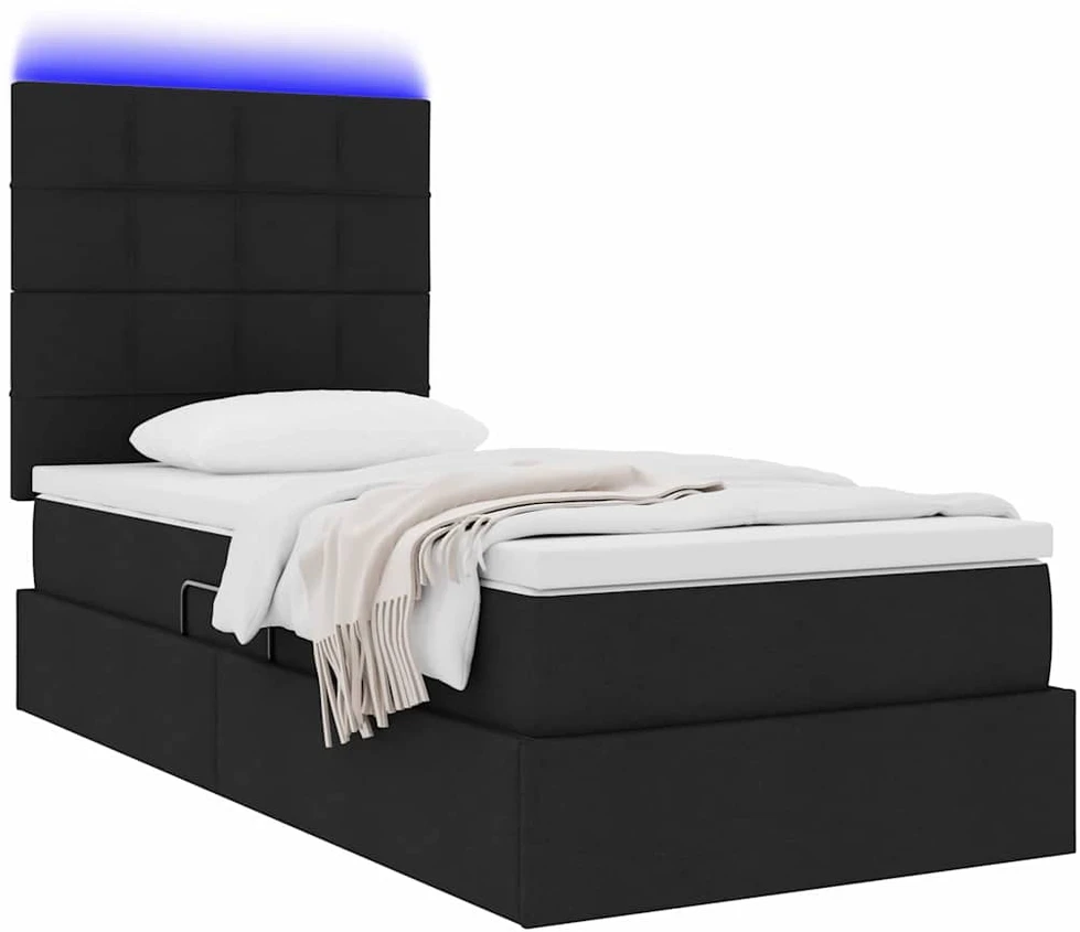 LED saugojimo lova su čiužiniu Juoda 90 x 190 cm Audinys