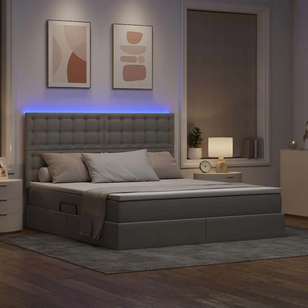 LED saugojimo lova su čiužiniu Taupe 160 x 200 cm Audinys