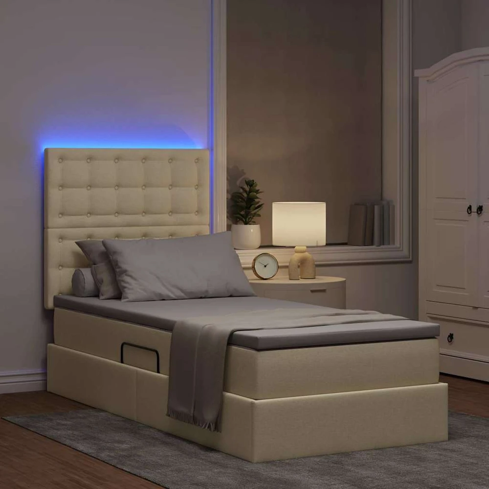 LED saugojimo lova su čiužiniu Kremas 90 x 200 cm Audinys
