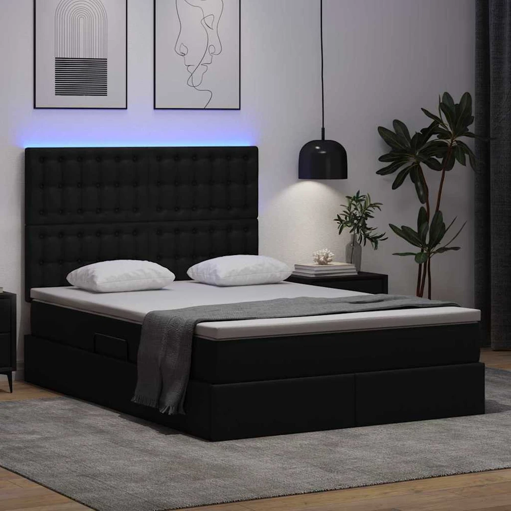 Lova su daiktų laikymo vieta ir LED Juoda 140 x 200 cm